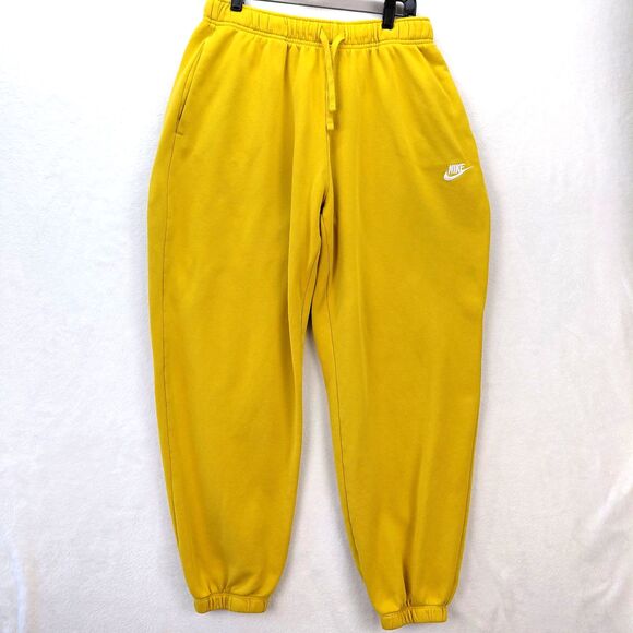 Nike Sweatpants Women Medium Yellow Club Fleece Oversize Athletic Joggers DQ5800 - Picture 1 of 11